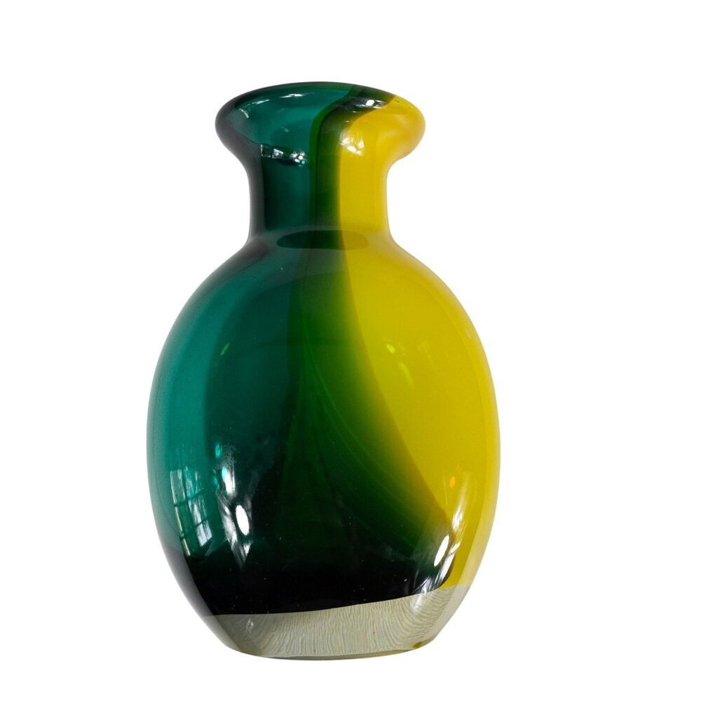 Vintage Murano Hand-Blown Art Glass Vase Green & Yellow Gradient Design 9" Tall
